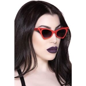 Killstar Red Cat-Eye Sunglasses with Black Soft Case